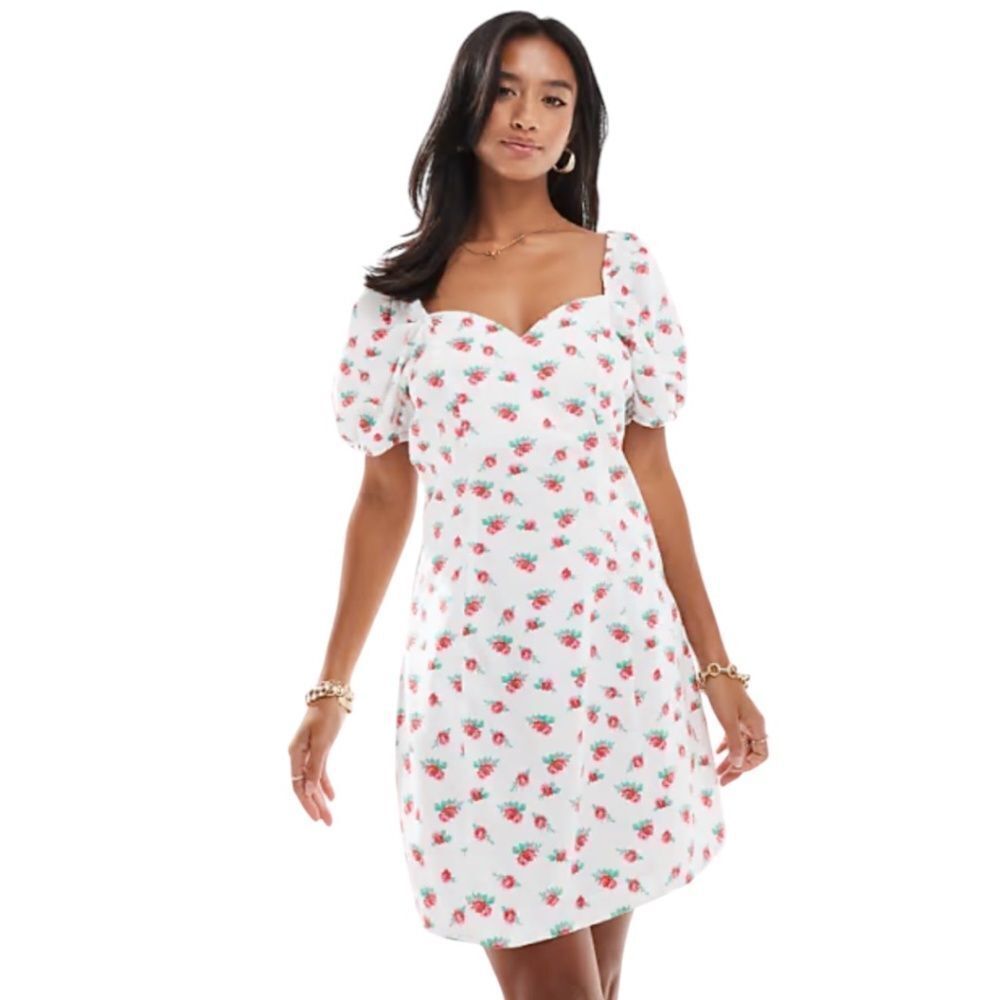Vero Moda Sweetheart Neck Minidress with Puff Sleeves in Floral